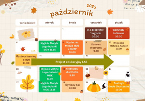 Zdjęcie kalendarza wydarzeń przedszkola w październiku.