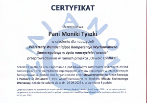 Certyfikat Monika Tyszka
