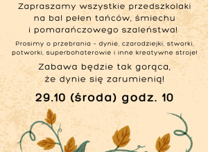 Zapraszamy wszystkie przedszkolaki na Bal Dyniowy!