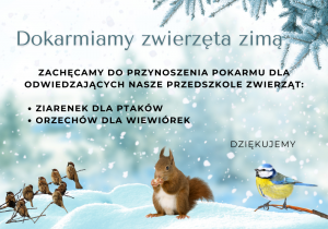 Plakat informujący o zbieraniu pożywienia dla zwierząt zimą