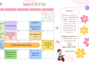 Kalendarz wydarzeń w przedszkolu - maj 2026.