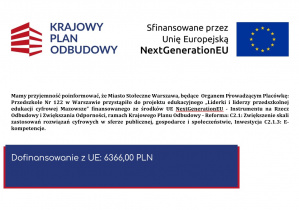Informacja o projekcie unijnym realizowanym przez przedszkole.
